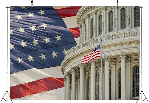 Miniatura 4 de BELECO Telón de fondo de tela de 8 x 6 pies con bandera estadounidense, cúpula del edificio del Capitolio en Washington DC, fondo para fotografía,