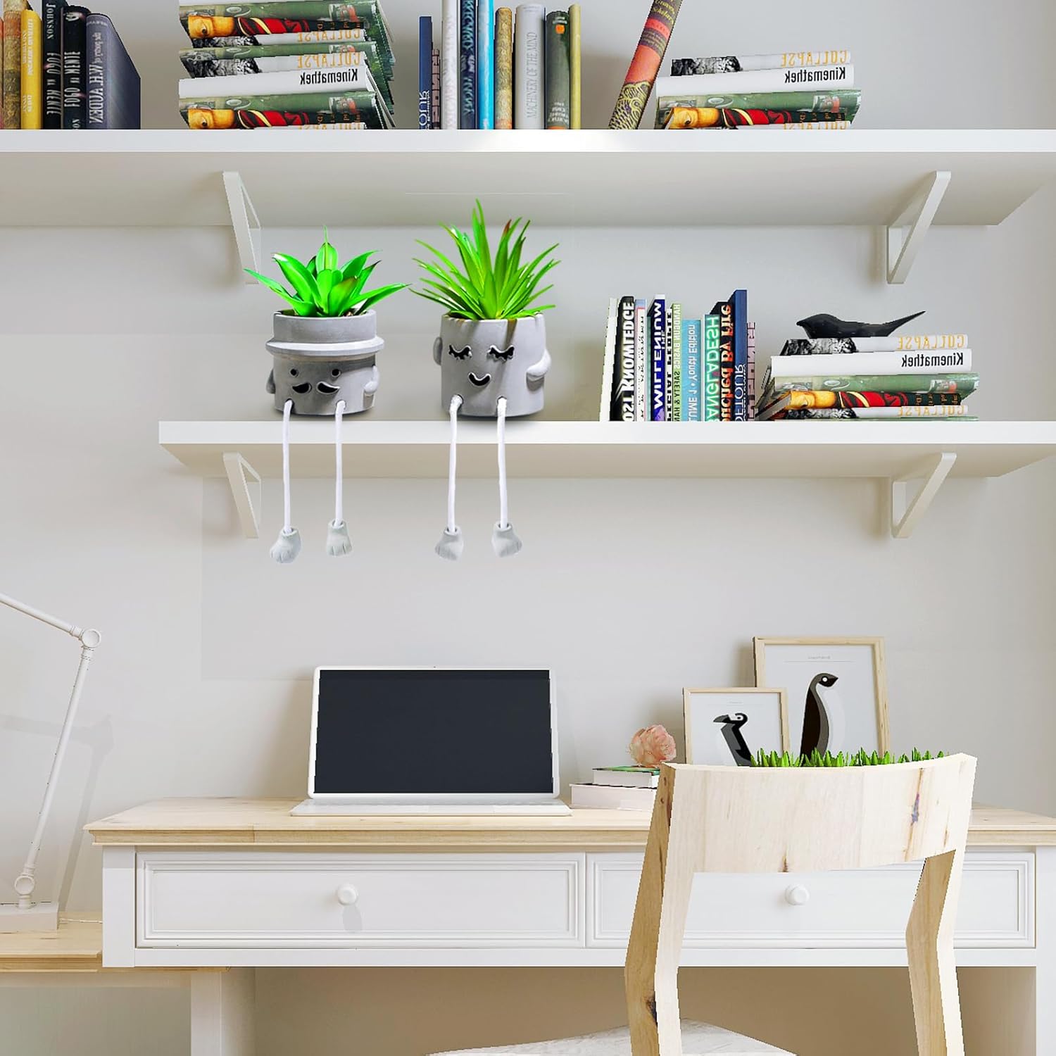 Artificial Succulents Plants, Small Fake Plants in Pots Funny Desk Faux Succulents Plant with Cute Hanging Leg Artificial Plants for Home Decor Indoor for Office Decor for Women