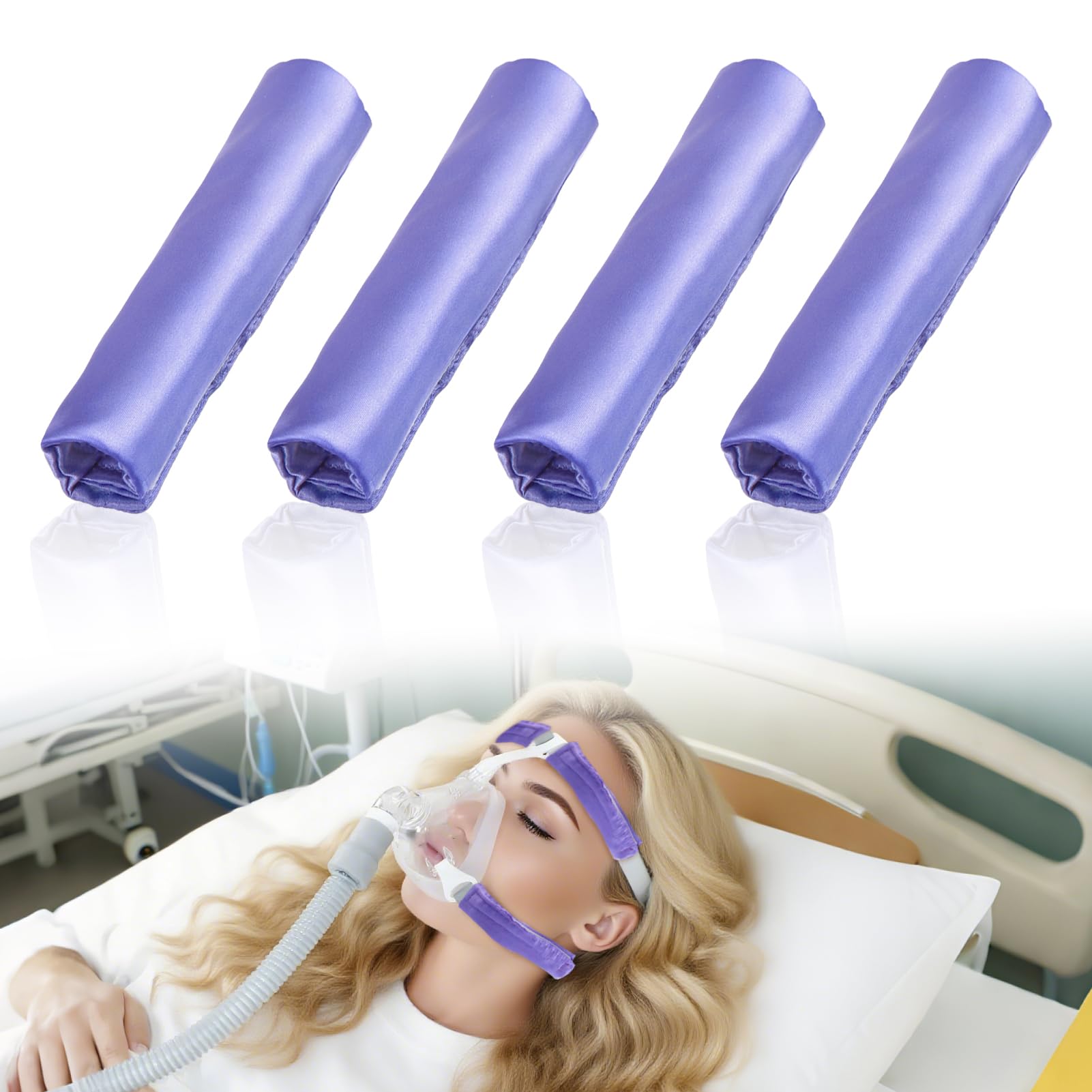 4 Pack Satin Mask Strap Covers, Face Cushion Cover for Strap Headgear, Universal and Reusable Comfort Pads, C Papa Accessories &amp; Supplies Mask Cover Headgear Pads for Reducing Red Marks (Dark Purple)