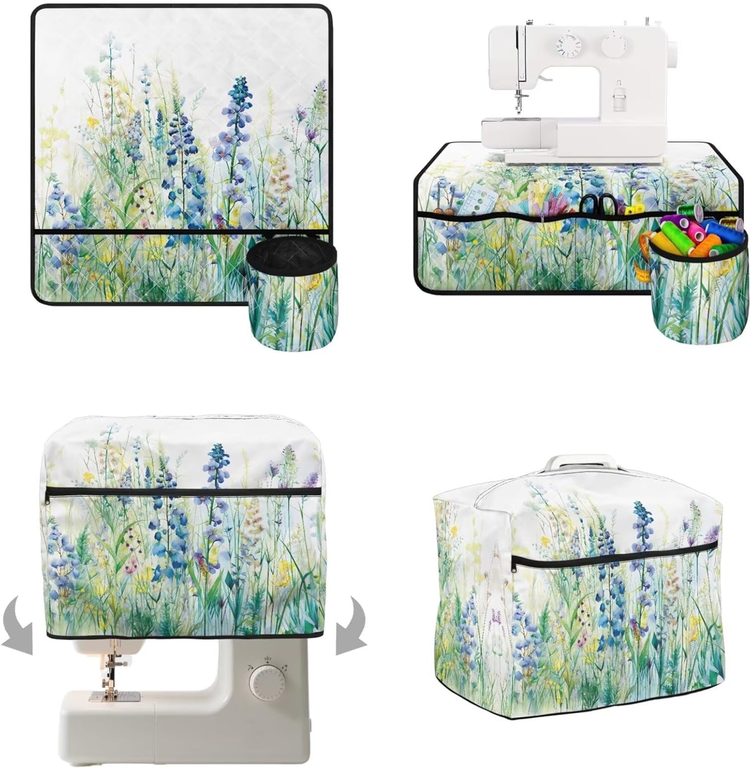 Sarogrorin Watercolor Wildflowers Machine Protective Cover and Table Mat Dust Proof Sewing Machine Cover Protective Mats to Reduce Noise 2 PCS