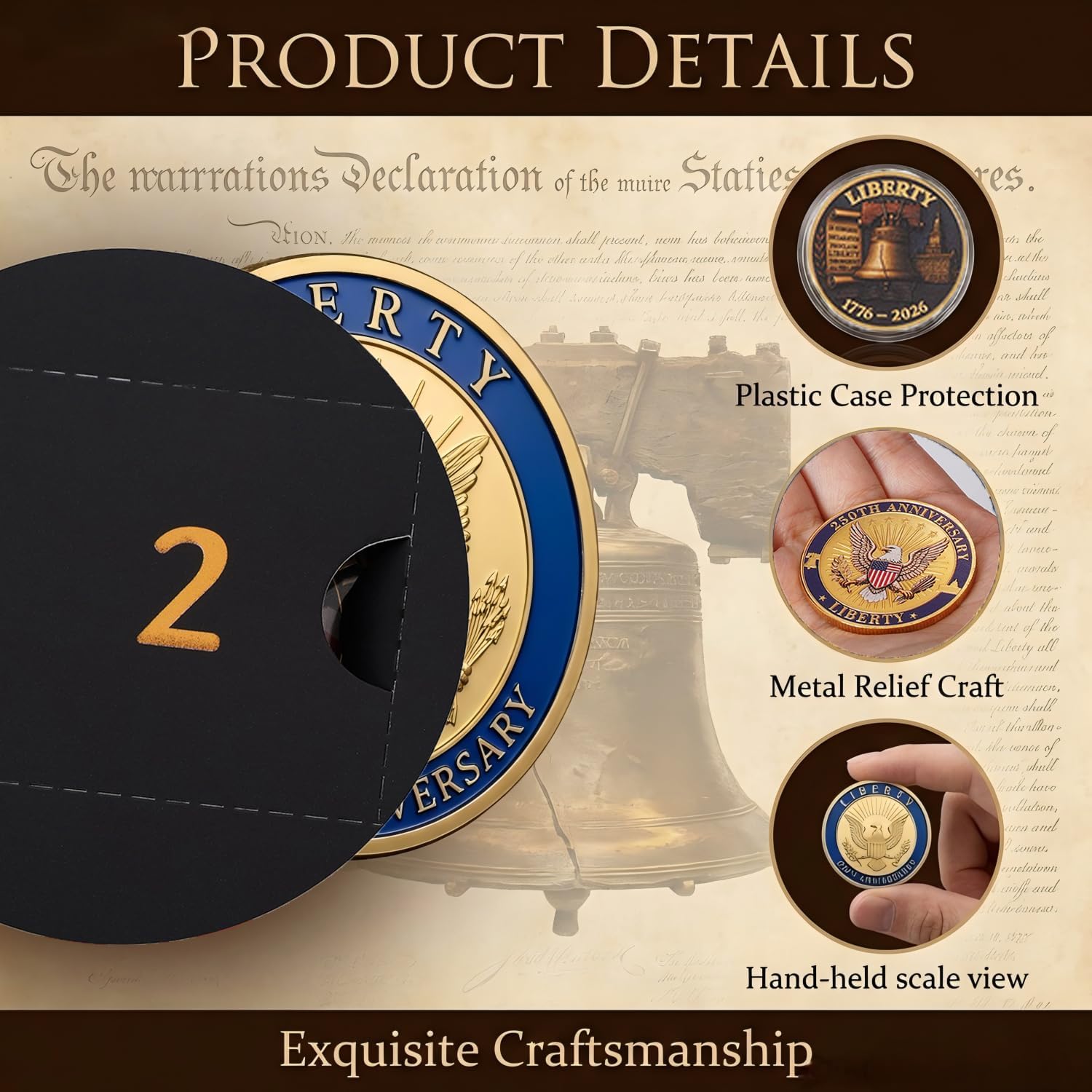 24PCS USA 250th Anniversary Commemorative Coin Gift Set, 2026 Patriotic Gift for Veterans, 250th Anniversary Countdown Calendar Collectors, Adults, Teens