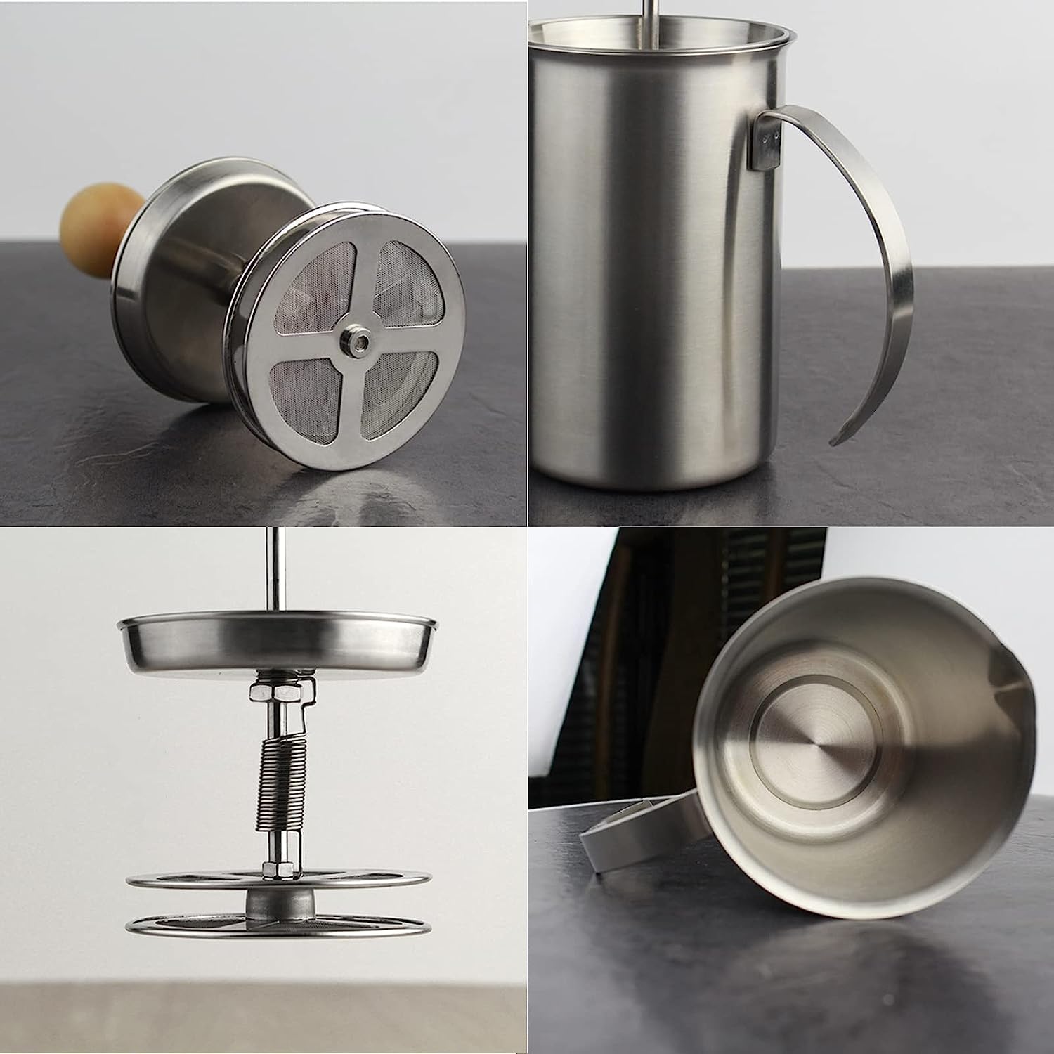 Frullino Montalatte Montalatte Ad Azionamento Manuale Pompa A Mano In Acciaio Inossidabile Tazza Per Schiuma Di Latte Per Caffè 400 Ml Monta Latte(Beige)