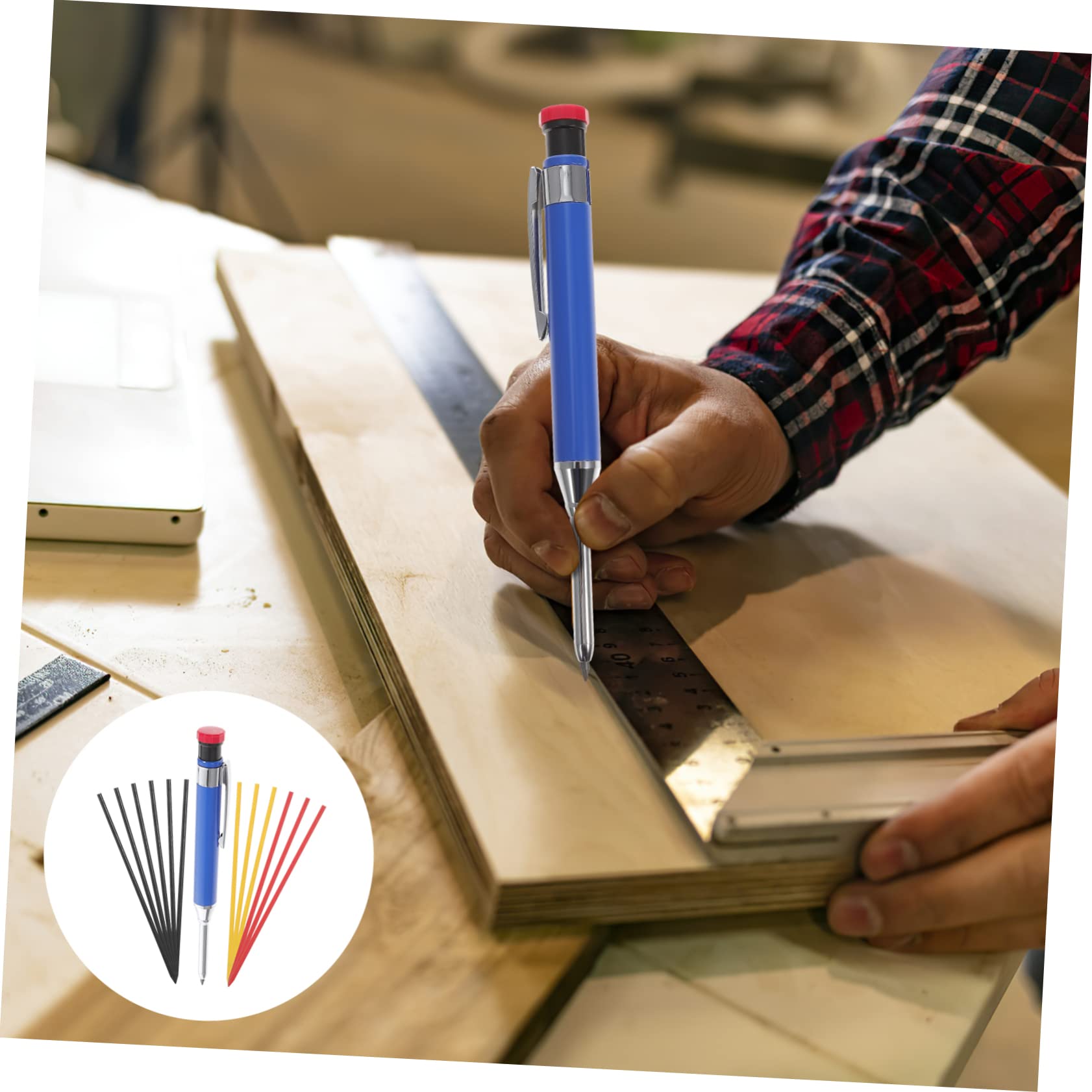 3 Ensembles Crayon Mécanique Profond avec Recharges pour Menuiserie Crayon de Chantier avec Couleurs de Mine pour Marquage sur Surfaces