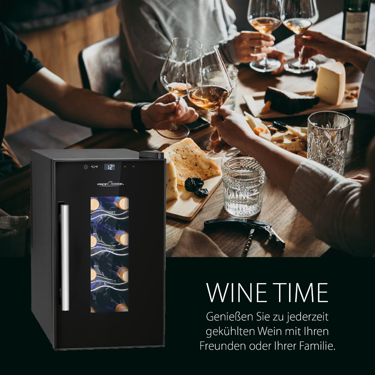Profi Cook PC-WK 1232 Lodówka na wino - Do wina czerwonego, białego wina, różowego - Czarna stal nierdzewna