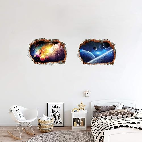 Miniatura 4 de 3 calcomanías de pared de ventana de universo, planeta 3D, galaxia, espacio exterior, estrella, murales de pared, arte de pared, calcomanías