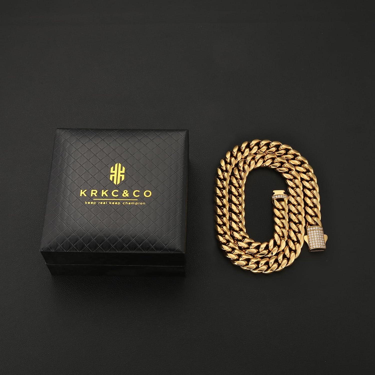 KRKC&CO 𝐅𝐚𝐭𝐡𝐞𝐫𝐬 𝐃𝐚𝐲 𝐆𝐢𝐟𝐭𝐬, 12mm Iced Out Cuban Link Chain for Men, 18k Gold Filled Miami Necklace, Anti-Allergies, Anti-tarnish, Hip Hop Jewelry - Image 6