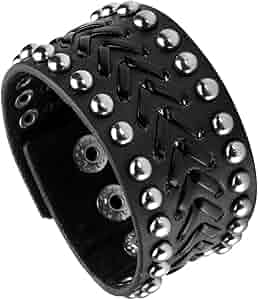 Amazon.com: Eigso Punk Leather Bracelet for Men and Women Biker
