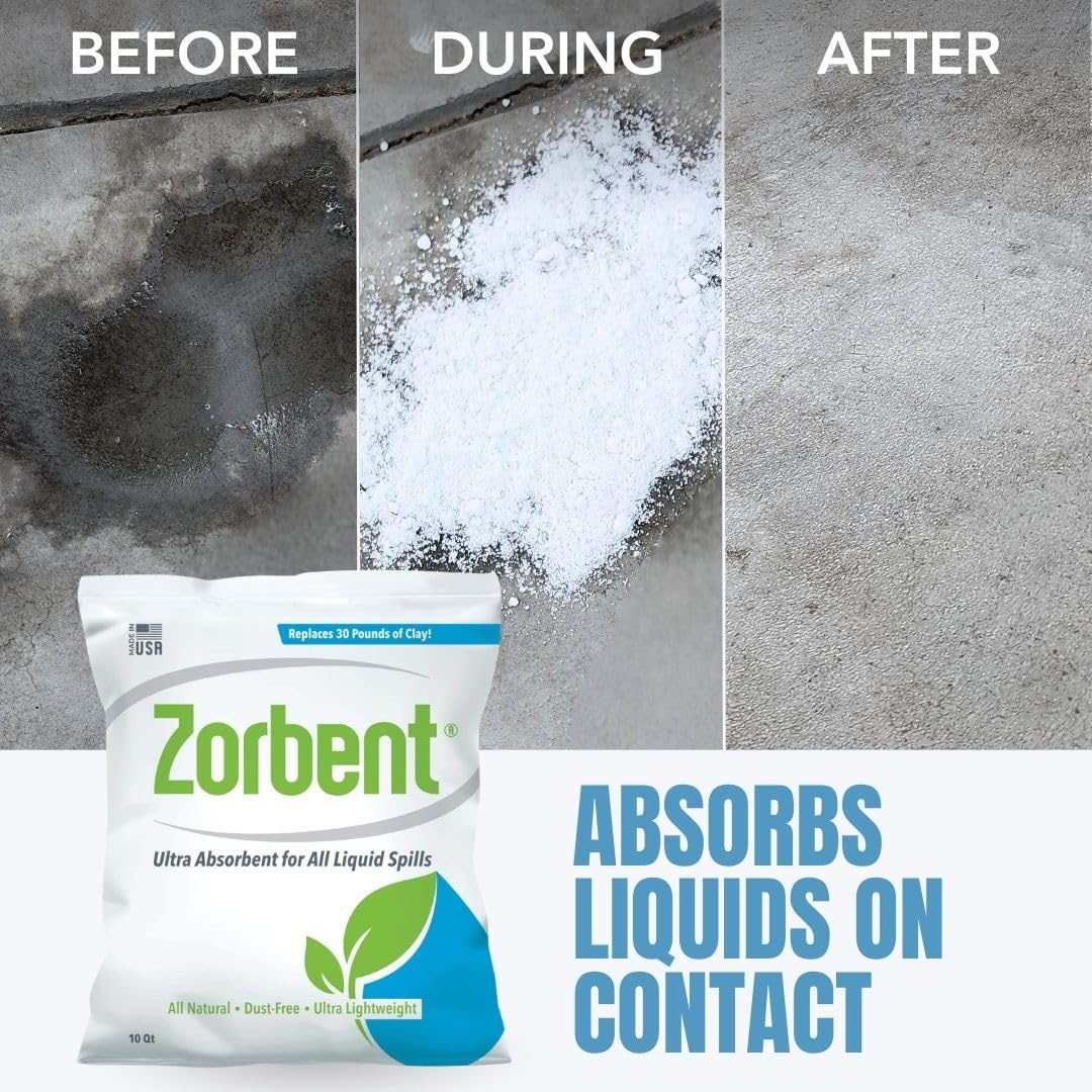Zorbent Kit de derrames de líquidos, 16 veces más absorbente que la arcilla, vómito de grado comercial, orina, aceite, todo el polvo líquido para derrames limpia rápidamente los desastres repulsivos,