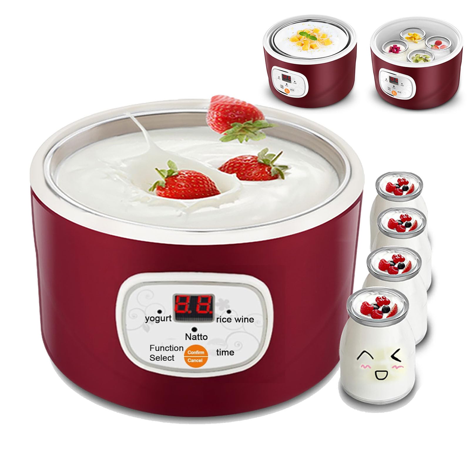 Yogurtiera Completamente Automatica, 2 Tipi Di Fermentazione: Rivestimento in Acciaio Inossidabile + 4 Tazze Da 100 Ml, Controllo Intelligente, Tempo Regolabile, Per Yogurt,A