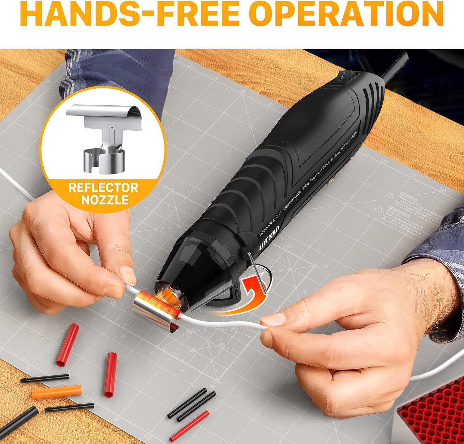 Mini Heat Gun, 2-Temp Settings 482℉ & 662℉（250℃& 350℃), 6.6FT Long Cable Fast Heat Hot Air Gun Tool with Reflector Nozzle, Overload Protection for Crafting, Vinyl Wrap and Shrink Tubing