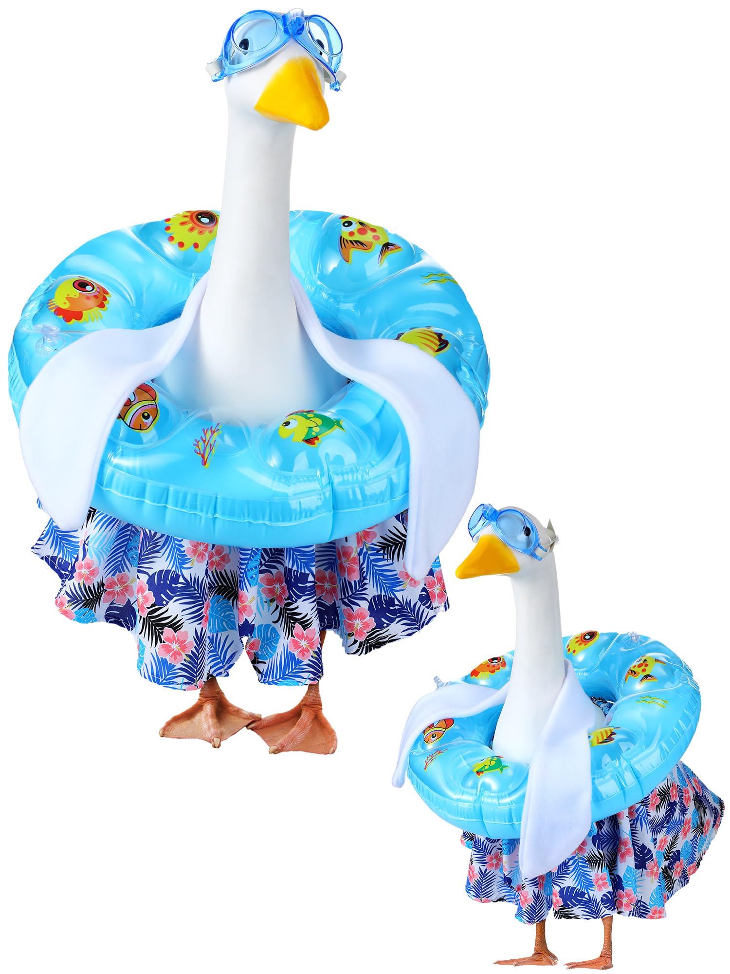 Outus Funny Summer Porch Goose Outfits Set Includes Goggles, Shorts and Swimming Ring Bikini Goose Porch Clothing for Outdoor Swimming Pool Garden Yard Patio Lawn Statue-image-9