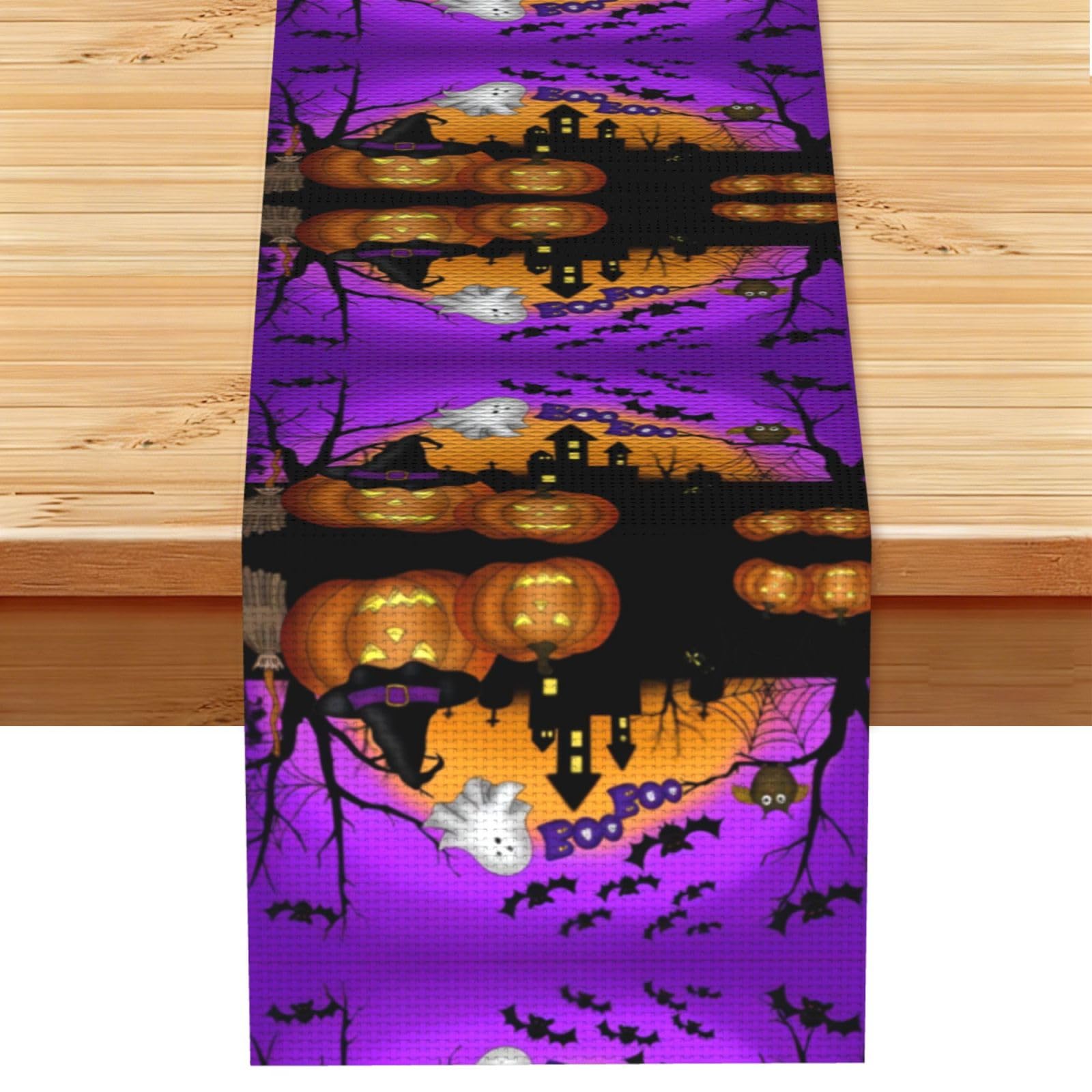 Halloween Owl Ghost Pumpkin Linen Feel Table Runner Wedding Party Home Decoration