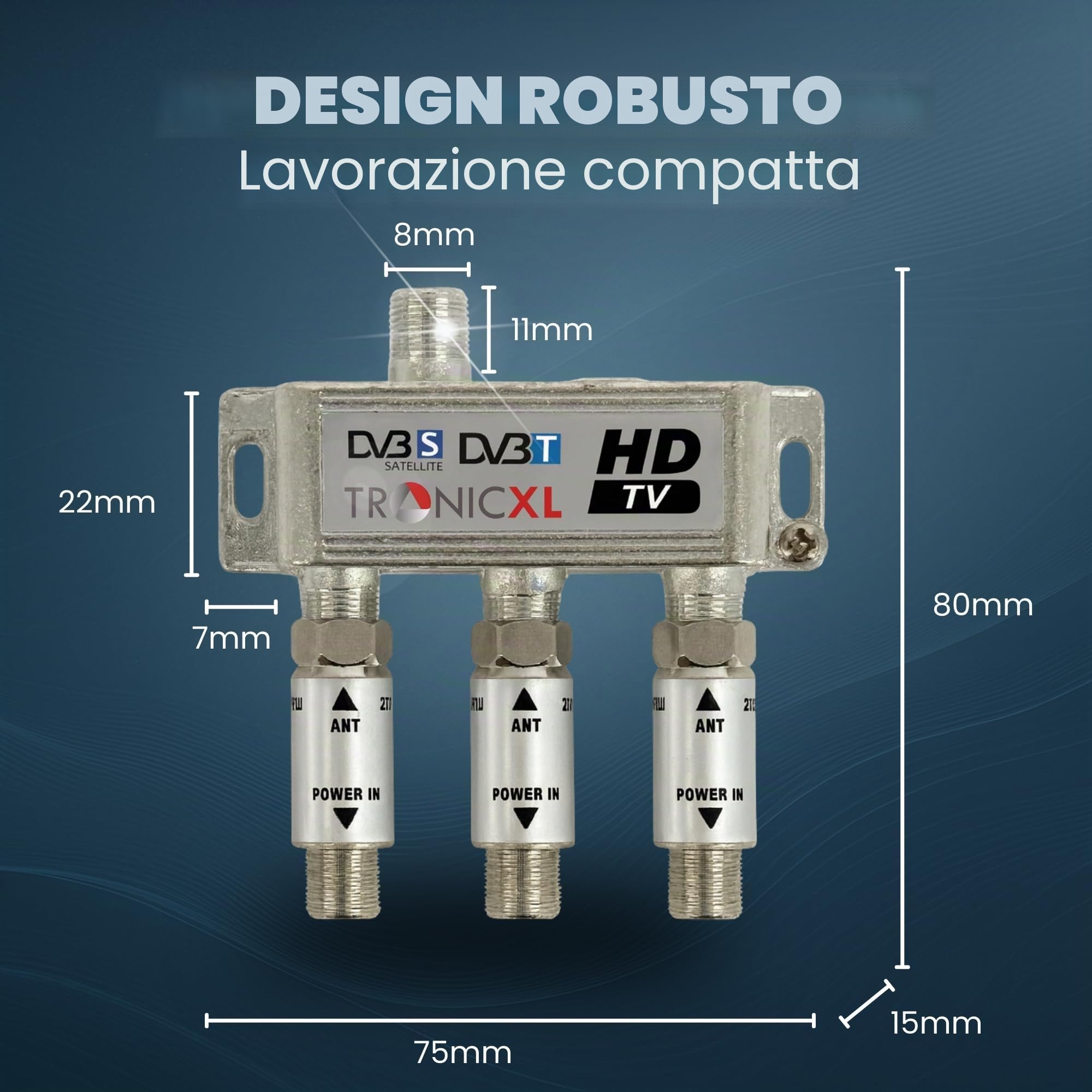 TronicXL Splitter satellitare 3x 60dB Amplificatore I Distributore Antenna Morbido DVB-S2 DVB-T2 Morbido con amplificatore antenna per amplificatore di segnale 3D 4K HDTV per una buona ricezione