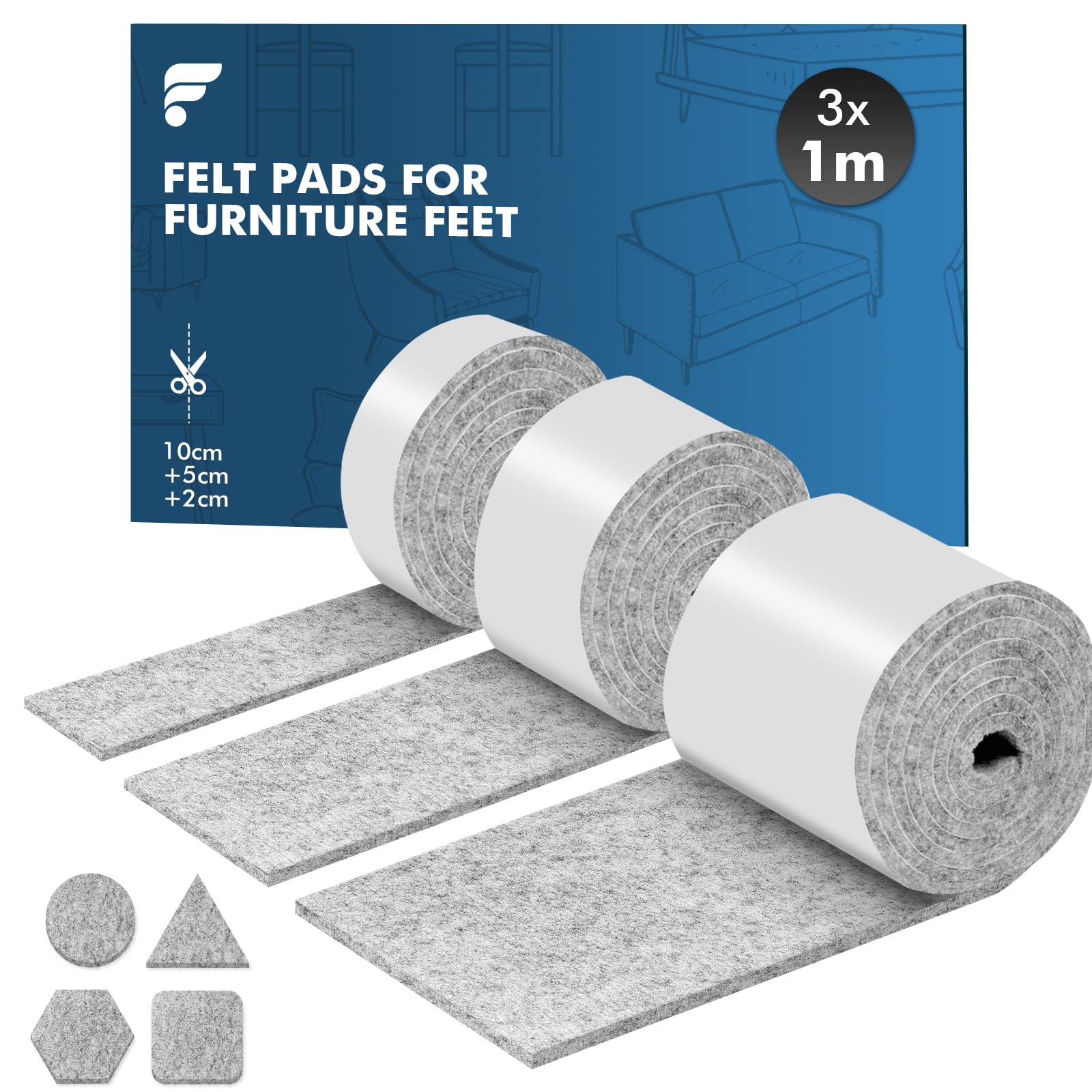 Furniture Pads Floor Protectors 3X1m, Felt Pads For Furniture Feet Chair Leg, Chair Pads Self-Adhesive, Anti-Scratches And Reduce Noise - Light Grey 761062961806