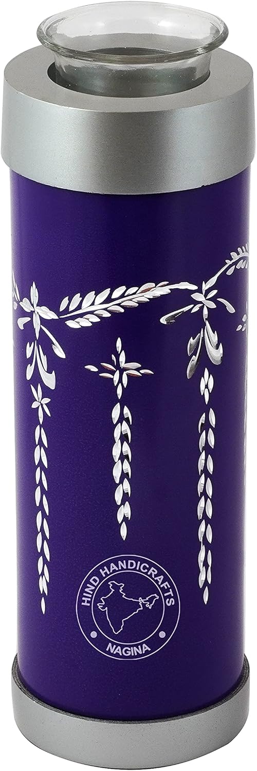 Tealight Cremation Urn for Human Ashes Adult - Silver Diamond Engraved - Handcrafted Funeral Memorial Ashes Urn - Keepsake Urn for Ashes (White, 50 Cubic Inches)