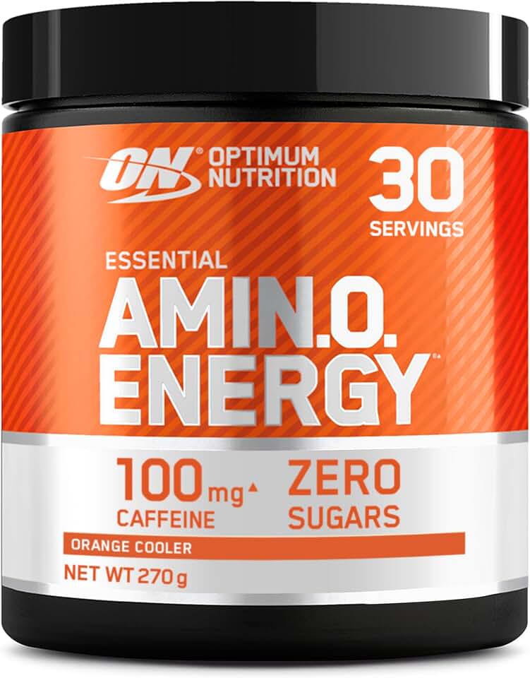 Optimum Nutrition Amino Energy Pre Workout en poudre, boisson énergisante avec acides aminés, BCAA, L-Glutamine et L-Leucine, complément vitamine C caféine, goût Orange, 30 portions, 270 g