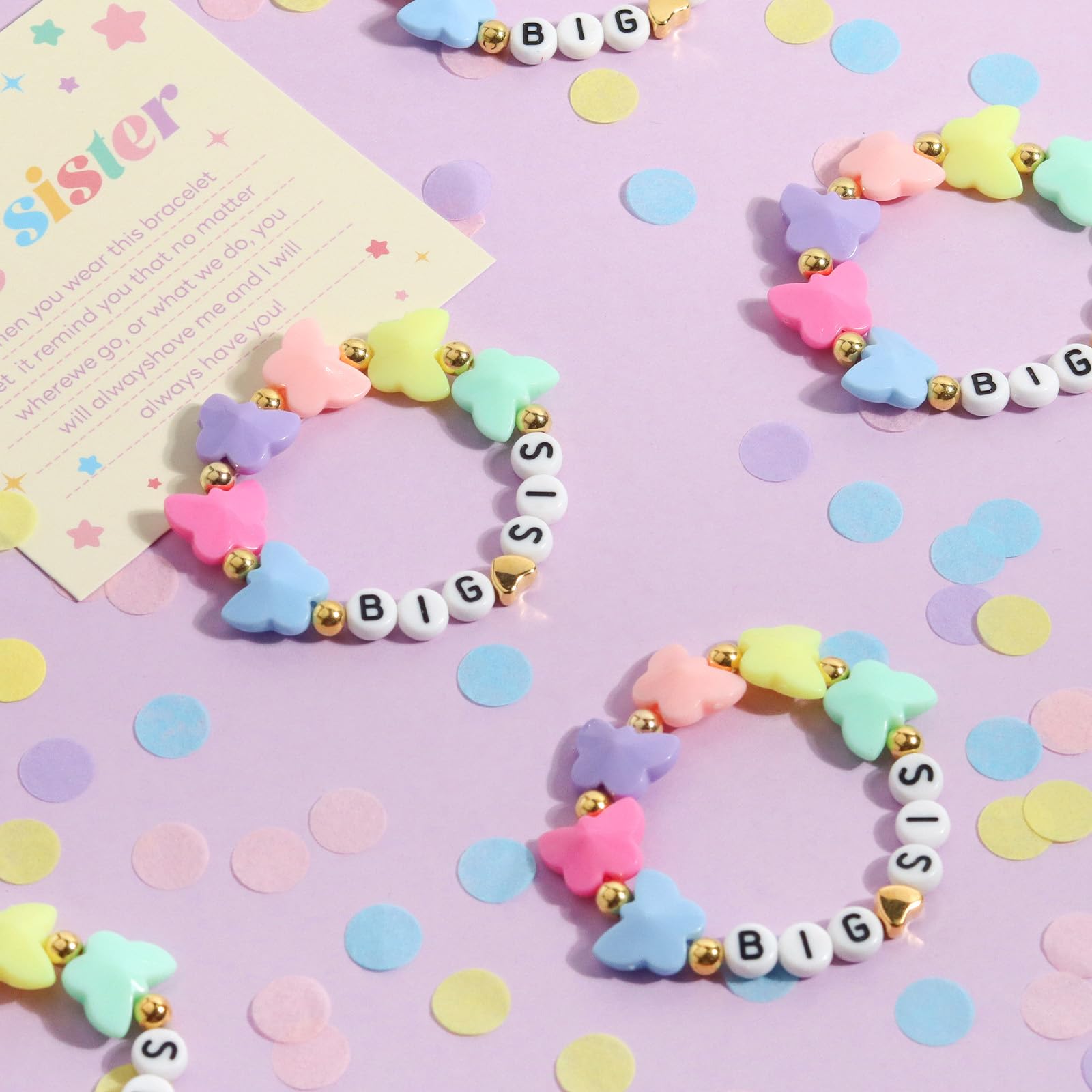 Big Sister Bracelets, Heart Charm Beads Stackable Bracelet Surfer Stretch Accessories Jewelry Gift for Big Sis