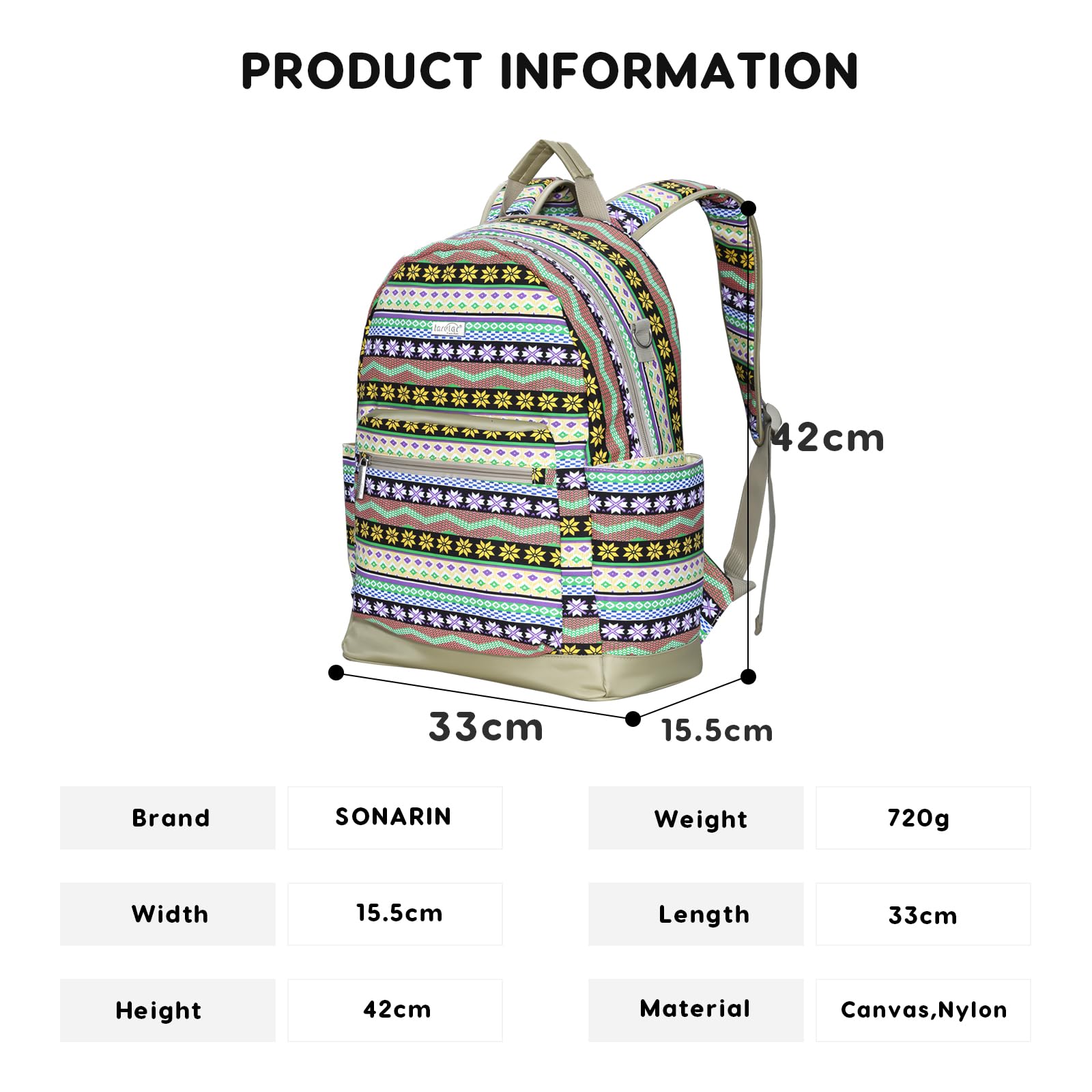 SONARIN Stile Etnico Zaino Fasciatoio,Grande Capacità Borsa per Pannolini Zaino Mamma Neonato Borsa Fasciatoio da Viaggio Portatile con Fasciatoio & Ganci per Passeggino(Giallo Maya)