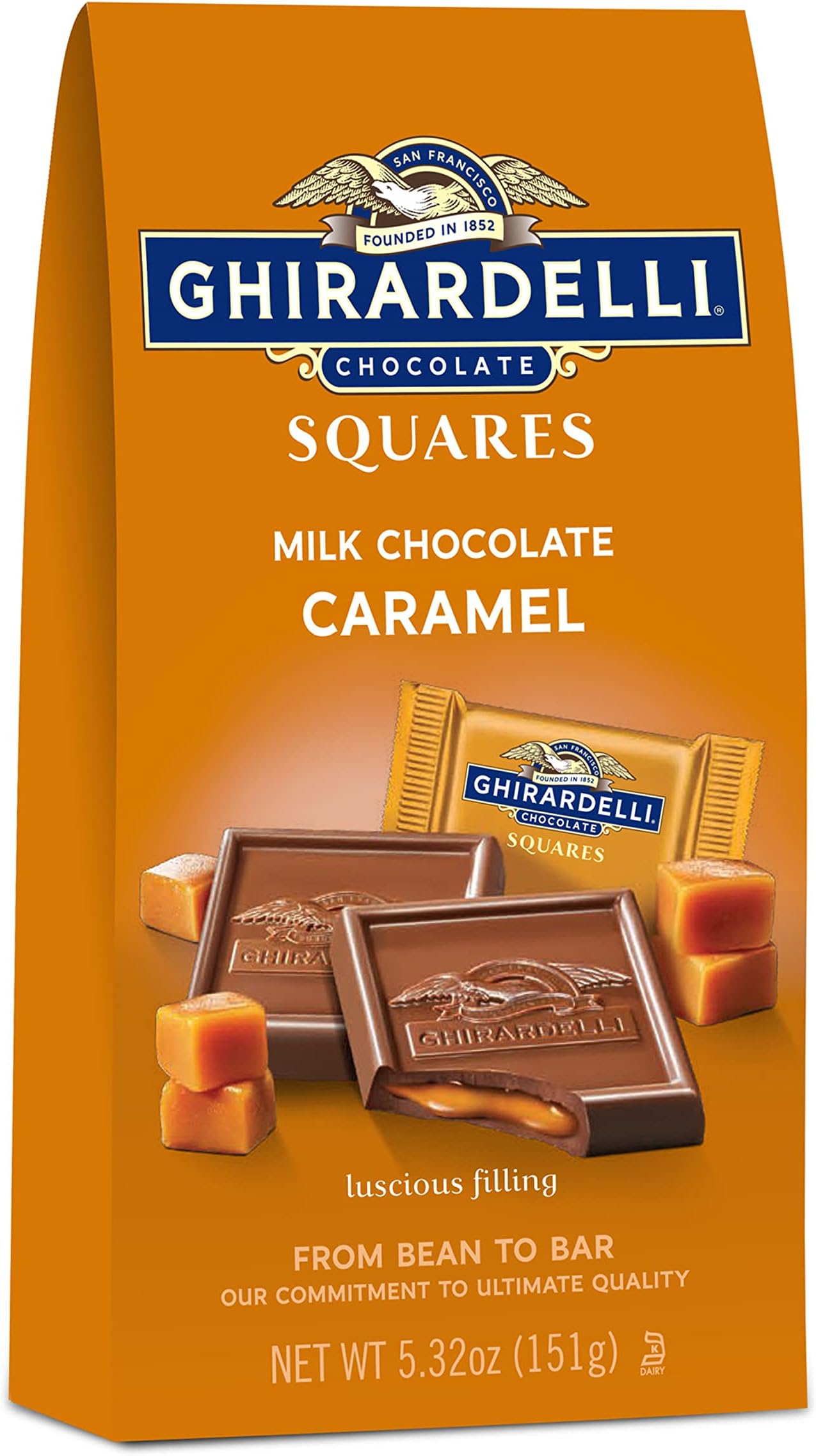 Milk Chocolate Squares with Caramel Filling, Milk Chocolate Caramel Candy Squares, 5.32 Oz Bag (Pack of 6)