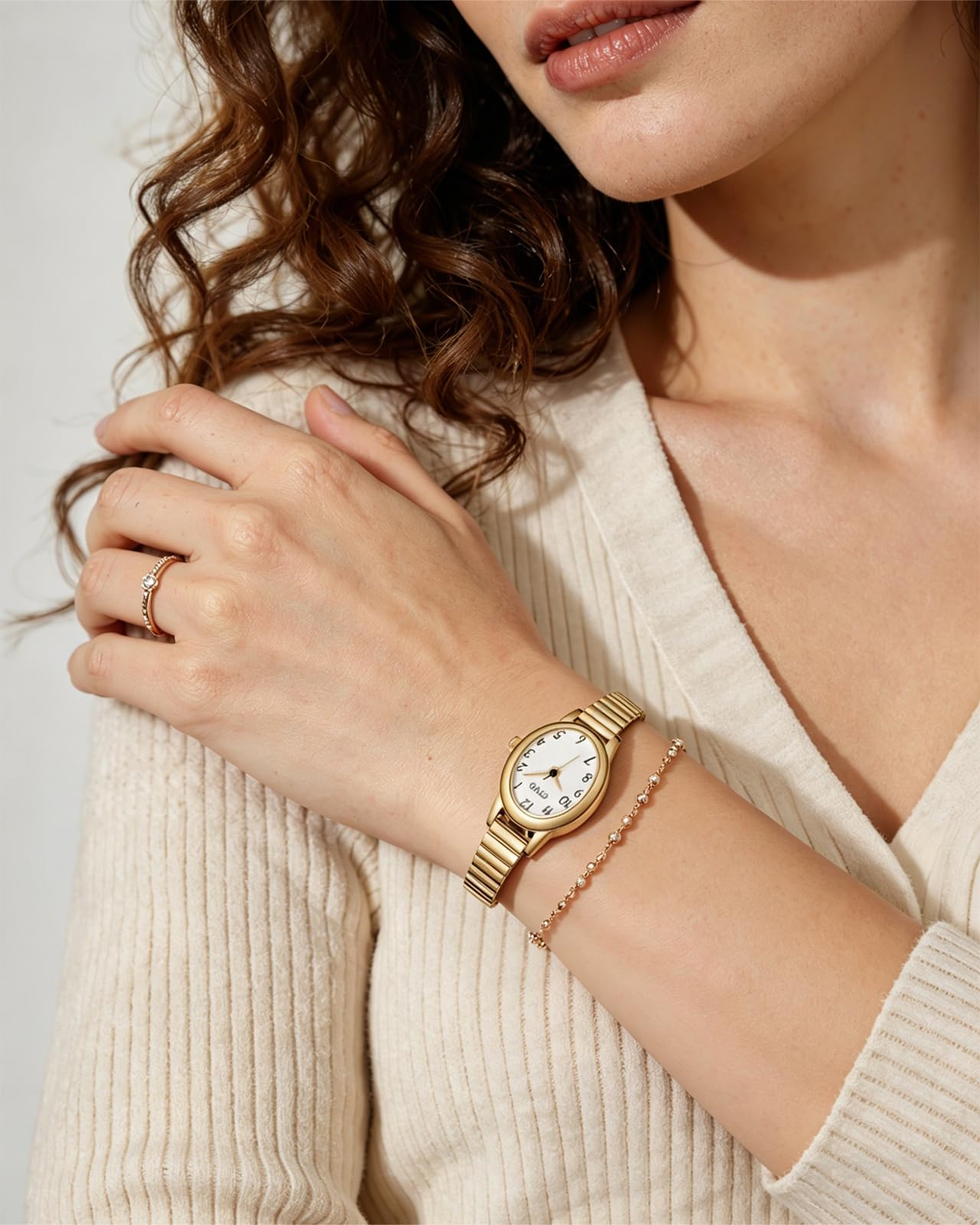 CIVO Montre Femme Dorée Petite Ovale Acier Inoxydable Élastique Argent Analogique Étanche