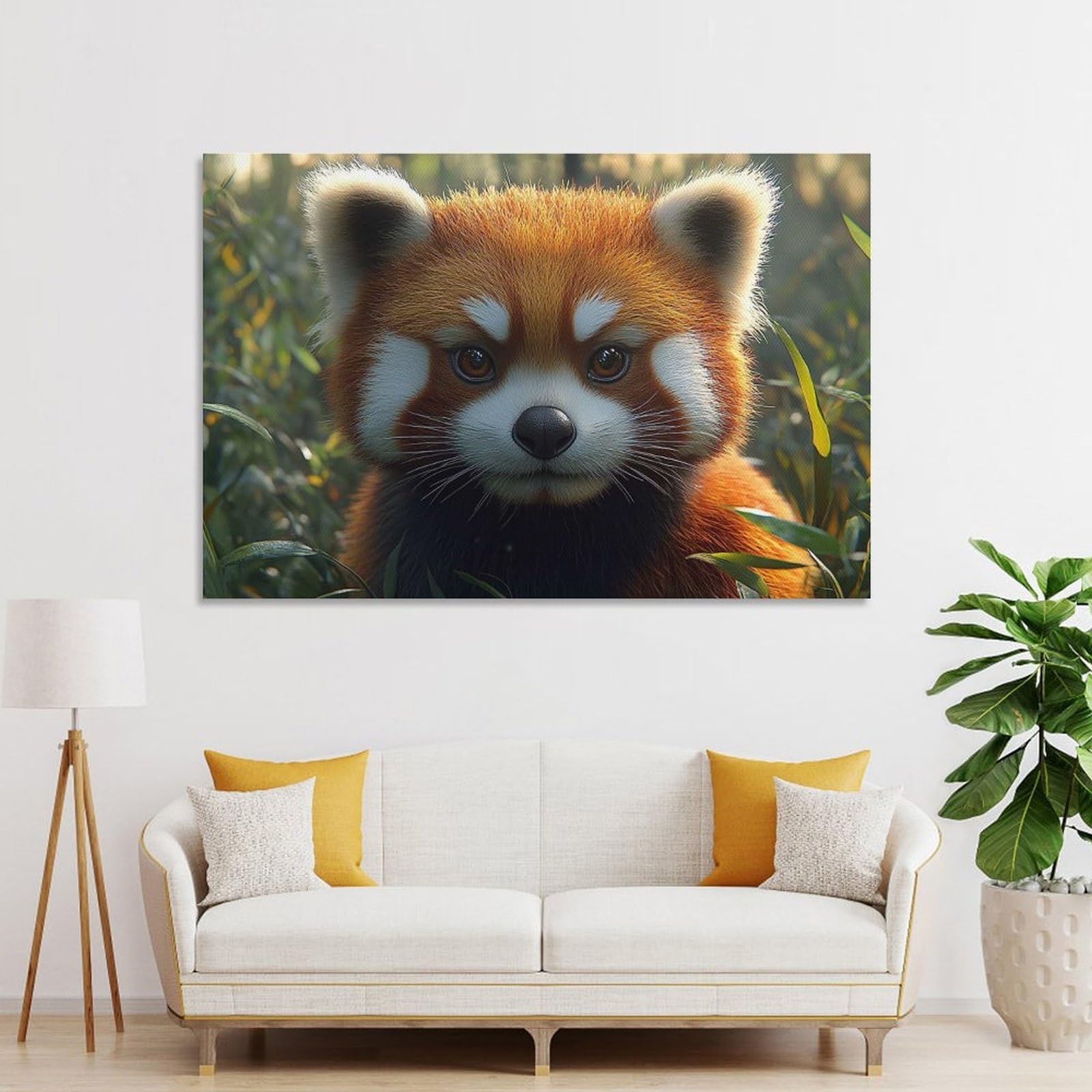 Junmoney Red Panda Portrait in Greenery Canvas Wall Art, 16x24inch(40x60cm), for Wall Displays, Bedrooms Or Room Updates, Ideal for Building A Coordinated Art Wall