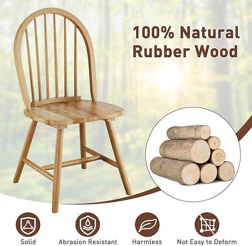 Miniatura 4 de POWERSTONE Juego de 6 sillas de comedor, sillas Windsor de madera con respaldo de husillo, silla de comedor de granja, silla de cocina, color roble