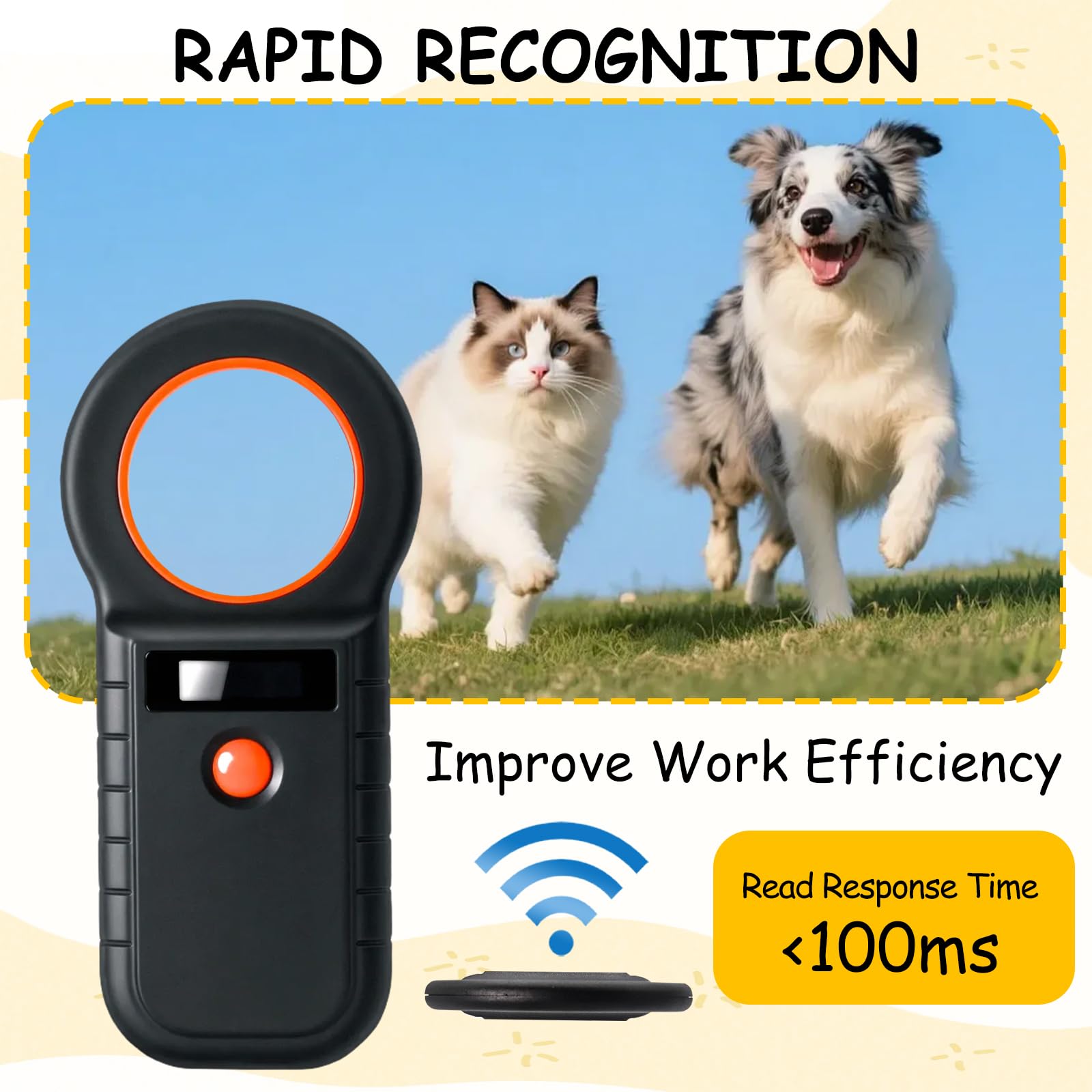 Lecteur de puces pour Animaux, Scanner de puces pour Animaux domestiques, Lecteur de puces pour Animaux, Scanner de puces pour Chats ISO11784/(85) FDX-B/EMID Lecteur de puces électroniques