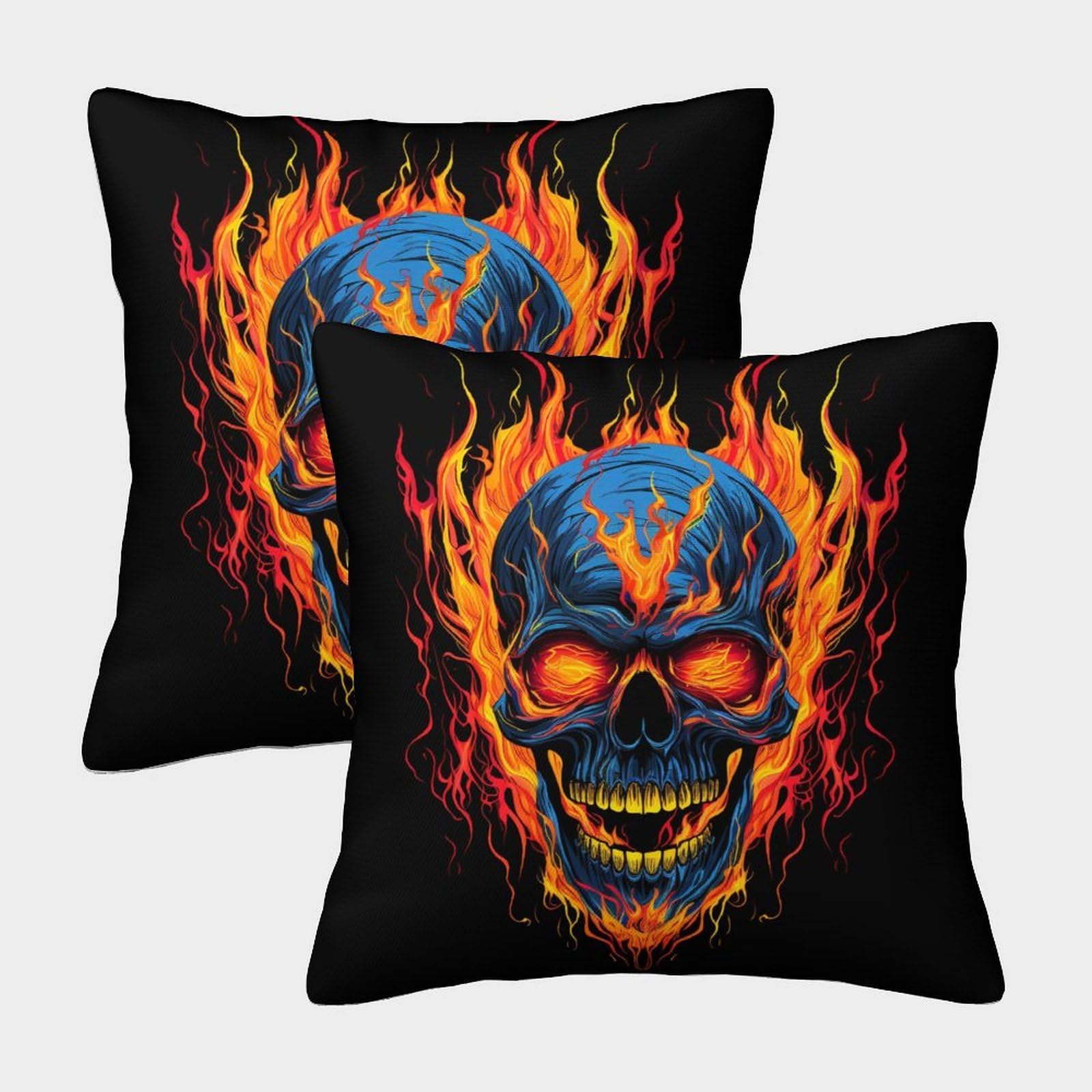 kaiyun 2 Pack Skulls,Flames Pillow Case 50x50cm 3D Printing Cushion Cover,home Decoration Sofa Cushion