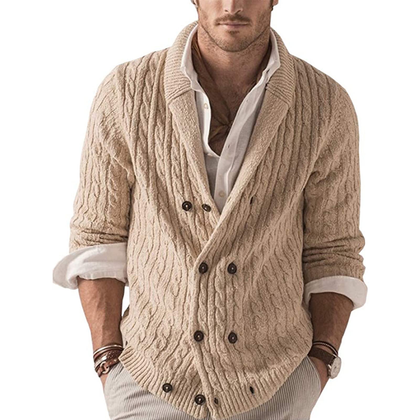 Men's Cardigan Sweater Solid Color Knitted Jacket Large Size Men Thick Needle Slim Rib Knit Buttoned Sweater Jacket