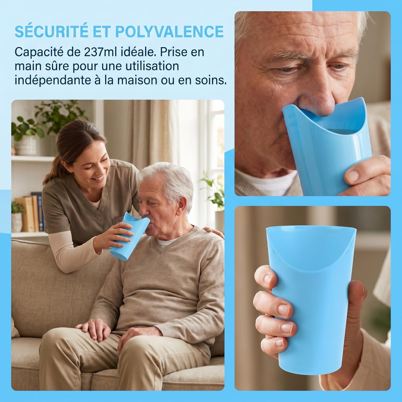 2 Pièces Gobelet à Découpe Nasale - Verre de Soins pour Personnes Âgées et Alitées, Tasse Anti-Renversement Dysphagie, Aide à Boire Ergonomique pour Adulte Handicapé