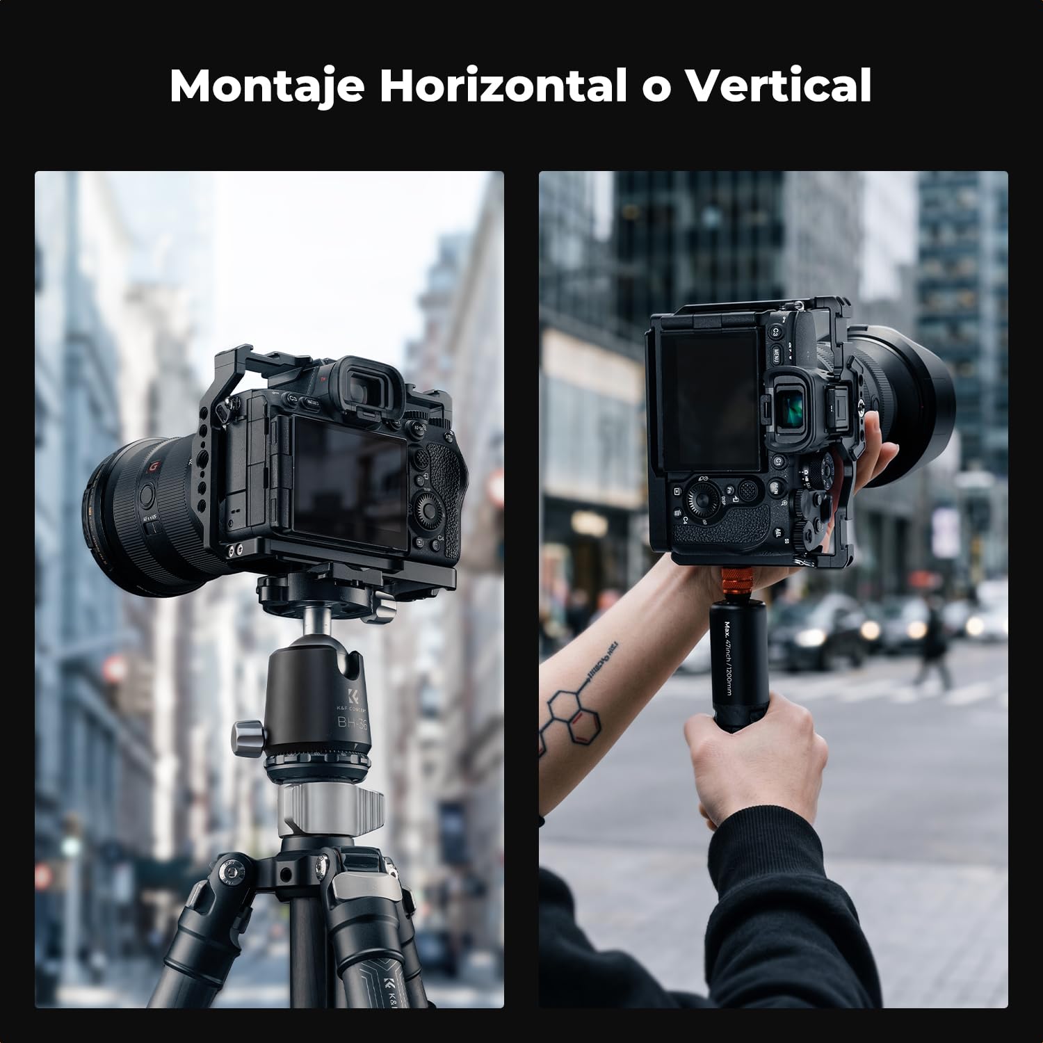 K&F CONCEPT Kit de Jaula para Sony Alpha 7 III/7 IV/7 Ⅴ/7R III/7R Ⅴ | Cage Alpha 7 con Placa de Liberación Rápida para Arca, Zapata Fría y Orificios Roscas de 3/8'' y 1/4''- CS03