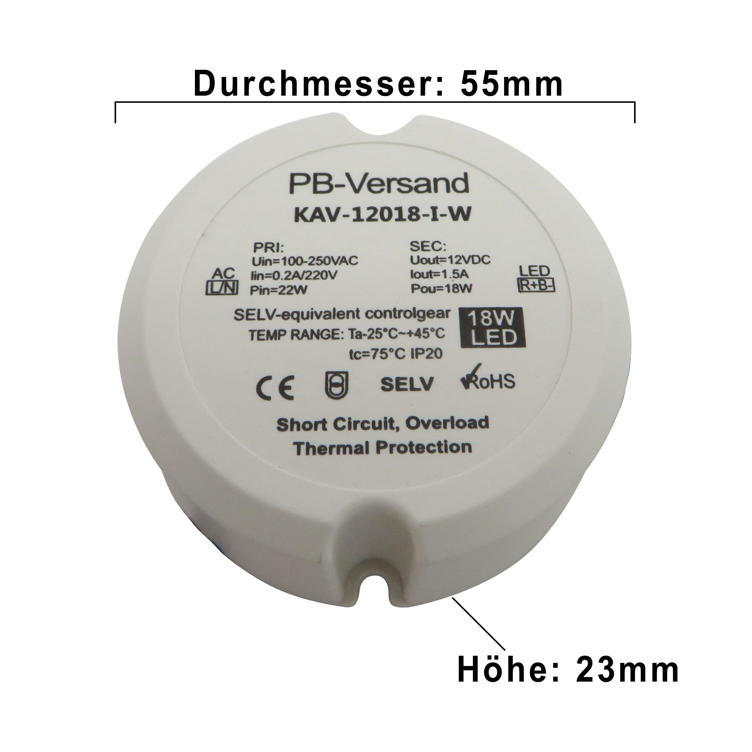 PB-Versand LED żarówka transformator 12 V DC 12 W okrągły np. do puszek podtynkowych puszki rozdzielacza zasilacz sterownik transformator (18 W)