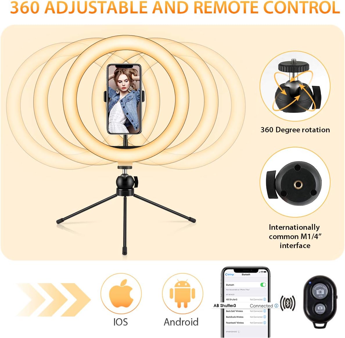 10.2" Ring Light, Selfie Ring Light with Tripod Stand and Phone Holder, 3 Light Modes &10 Brightness 120 Bulbs Dimmable Ring Light for YouTube Video/Live Stream/Makeup/Photography