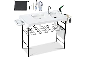 42'' Foldable Outdoor Fish Cleaning Station Camping Sink Table with Swivel Faucet