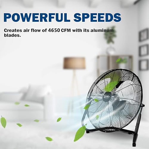 Miniatura 3 de Ventilador de piso industrial de metal resistente de alta velocidad de 20 pulgadas de 3 velocidades para almacén taller fábrica y sótano color negro