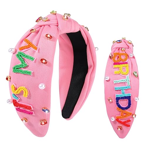 YAHPERN Diadema de cumpleaños para mujer con cuentas "It's My Birthday", diadema anudada con diamantes de imitación de cristal, diadema de nudo