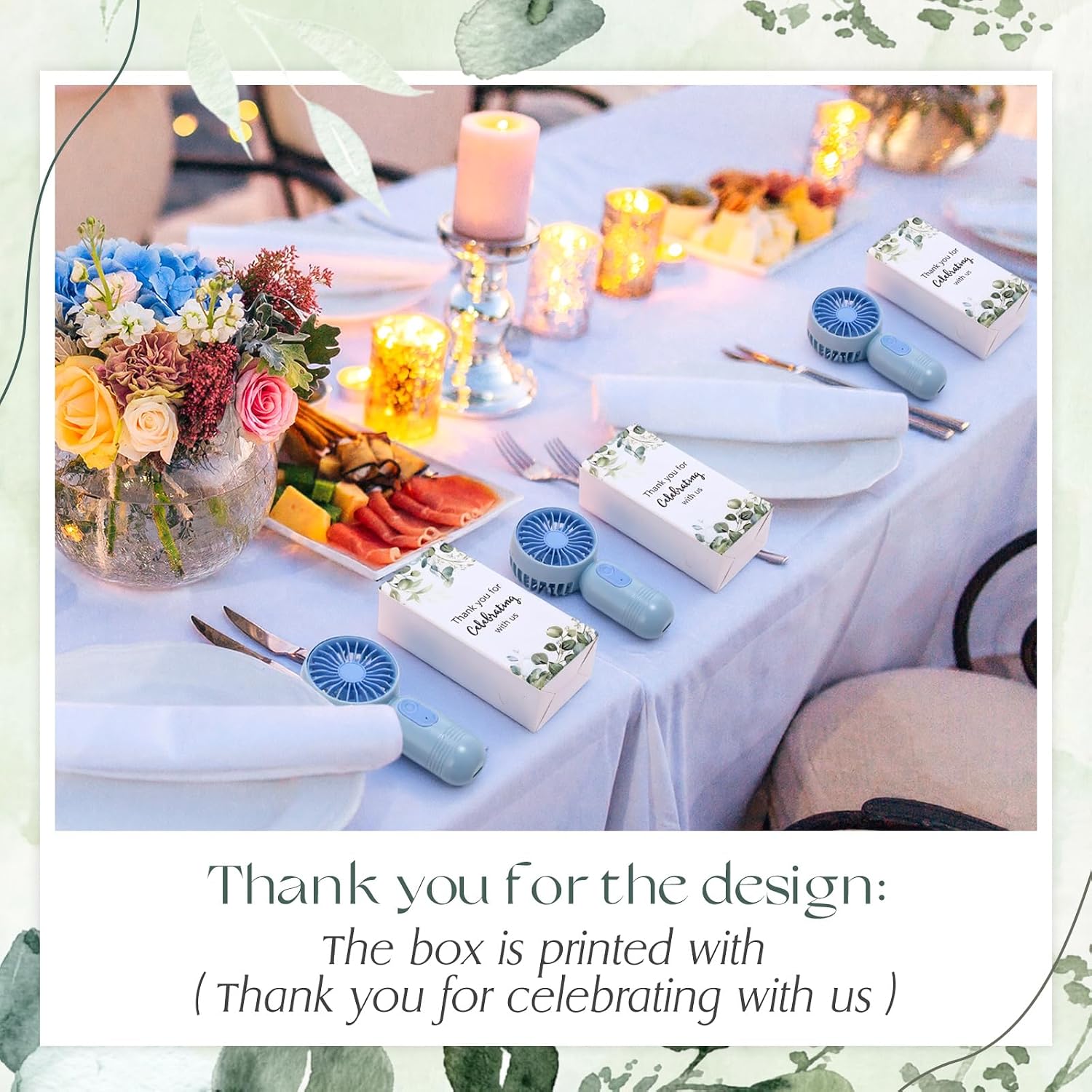 Retisee 50 Pack Wedding Portable Mini Handheld Battery Powered Fans Gift for Guests Thank You USB Small Personal Fan with 3 Speeds for Summer Bridal Shower Party Favor(Leaf,Blue)