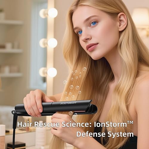 Miniatura 3 de Plancha plana 2 en 1, placas de cerámica flotantes 3D profesionales con doble voltaje de viaje, iones negativos, pantalla LED y apagado automático