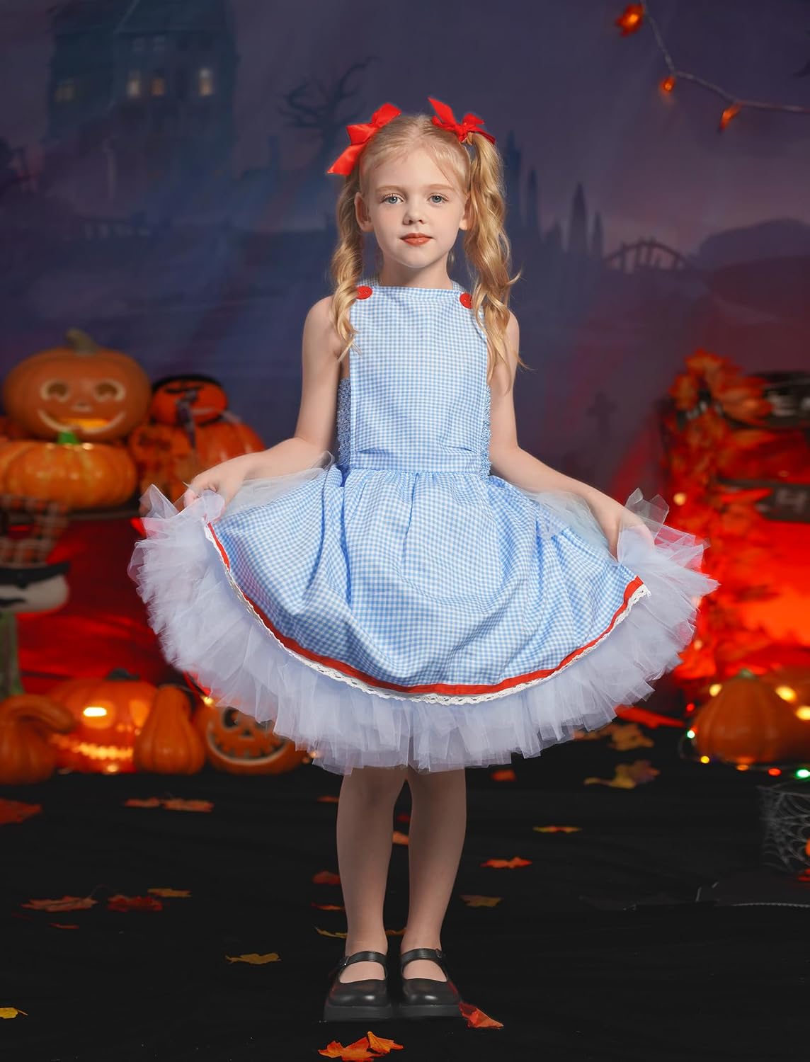 Kids Girls Halloween Costume Ruffle Tulle Tutu Dress with Headband Birthday Role Play Party Stage Dress Outfit