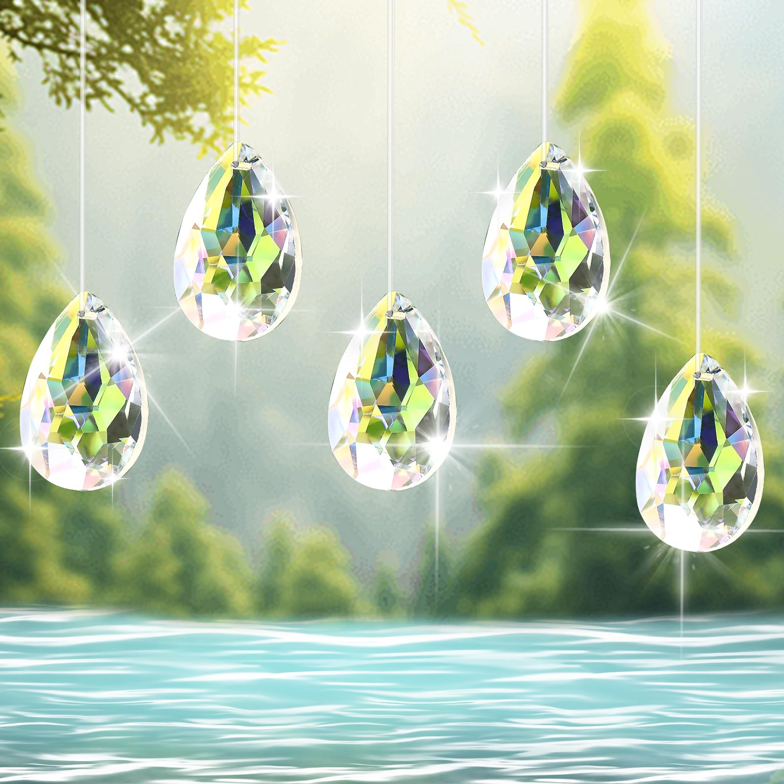 Pack of 10 Suncatchers, 38 mm Suncatcher Crystal, Suncatcher, Crystals for Hanging, Suncatcher Crystal, Suncatcher Craft Set, with 8 m Transparent Line (0.8 mm)-image-10