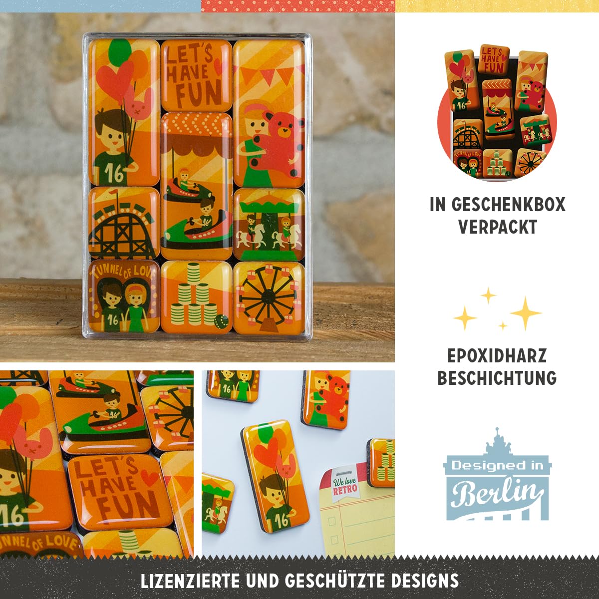Nostalgic Art 9-częściowy zestaw magnesów na tablicę magnetyczną, Happy Together - Let's Have Fun, 9 sztuk