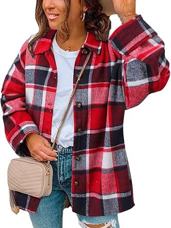 ZOLUCKY Womens Casual Plus Size Shacket Jacket Long Sleeve Button Down Shirts Blouses Tops