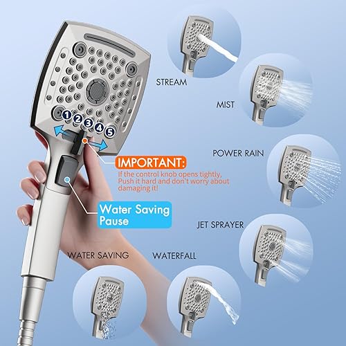 Miniatura 8 de ELLO&ALLO Juego de grifo de ducha de baño negro mate con válvula, cabezal de ducha de lluvia con combo de mano