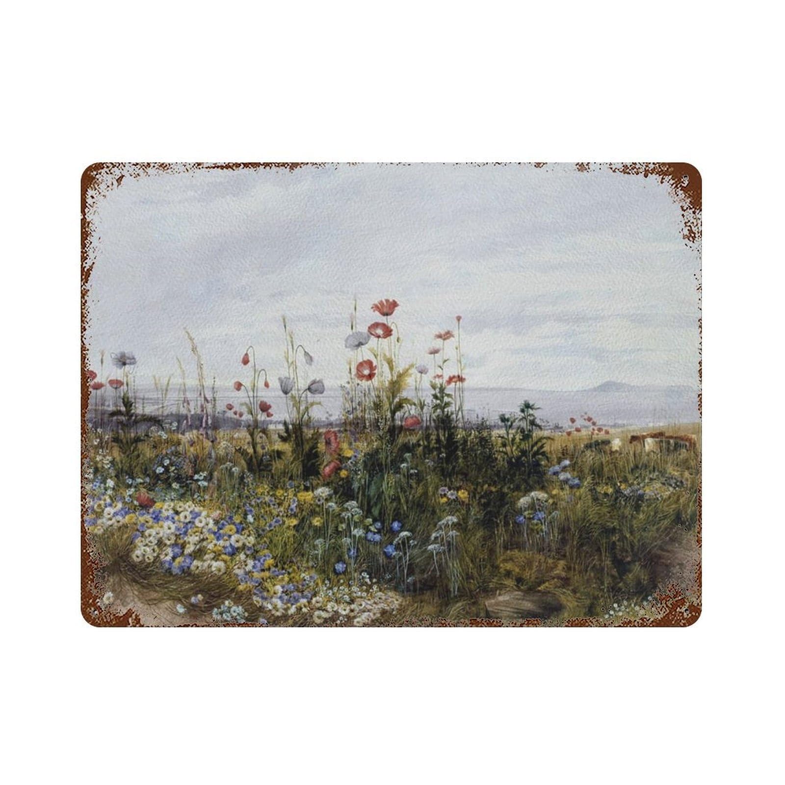 xiaoxiaoshen Wildflowers in A Watercolor Painting Depicting A Summer Countryside Scene. Wall Decor Art Metal Tin Poster Modern Home Decor Art Home Bar Shop Decorations Vintage Sign 30x40cm