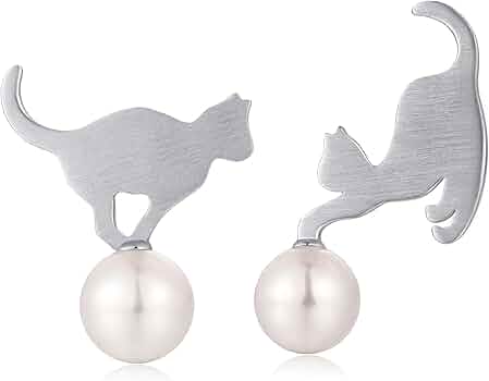 Orecchini Gatto Con Perla - Argento 925 Regalo Donna Con Scatola - Foto 14