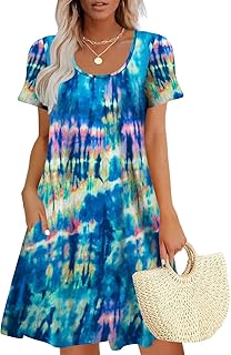 Sherosa Women's Summer Dresses 2026 Beach Boho Floral Sundress Short Sleeve Loose Casual Tshirt