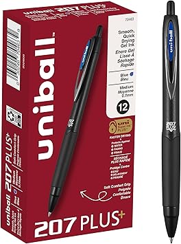 uniballTM 207 Plus+ Gel Pens, Blue Ink, 0.7mm Medium Point, 12 Count