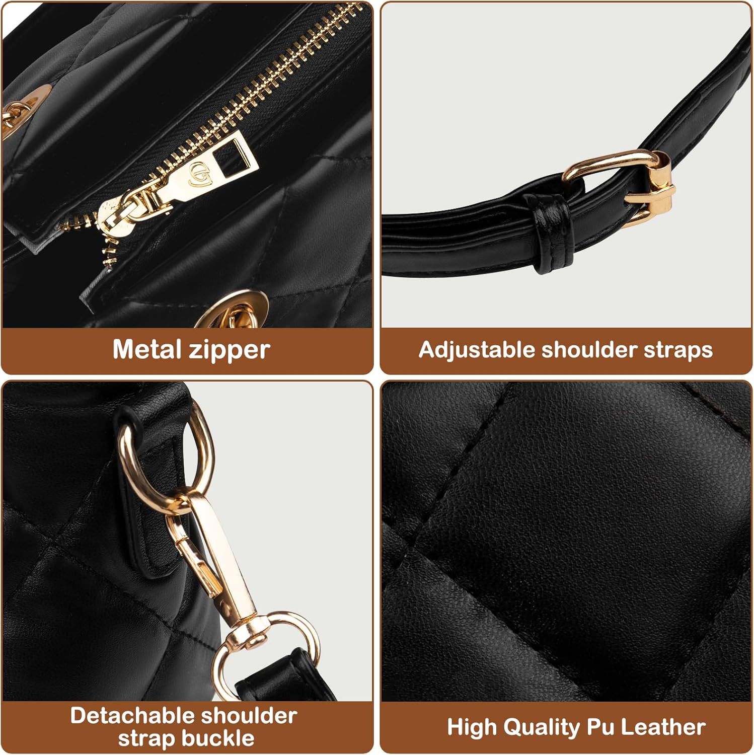 Quilted Crossbody Bags for Women Trendy Vegan Leather Purses Handbags Designer Ladies Top Handle Satchel Purses with Strap - Image 5