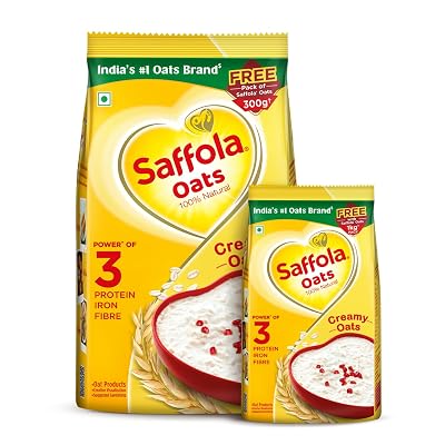 Saffola Oats | 1kg with 300g Free| Instant Rolled |Soft & Creamy |Power of Protein, Iron & Fibre | Nutritious grain