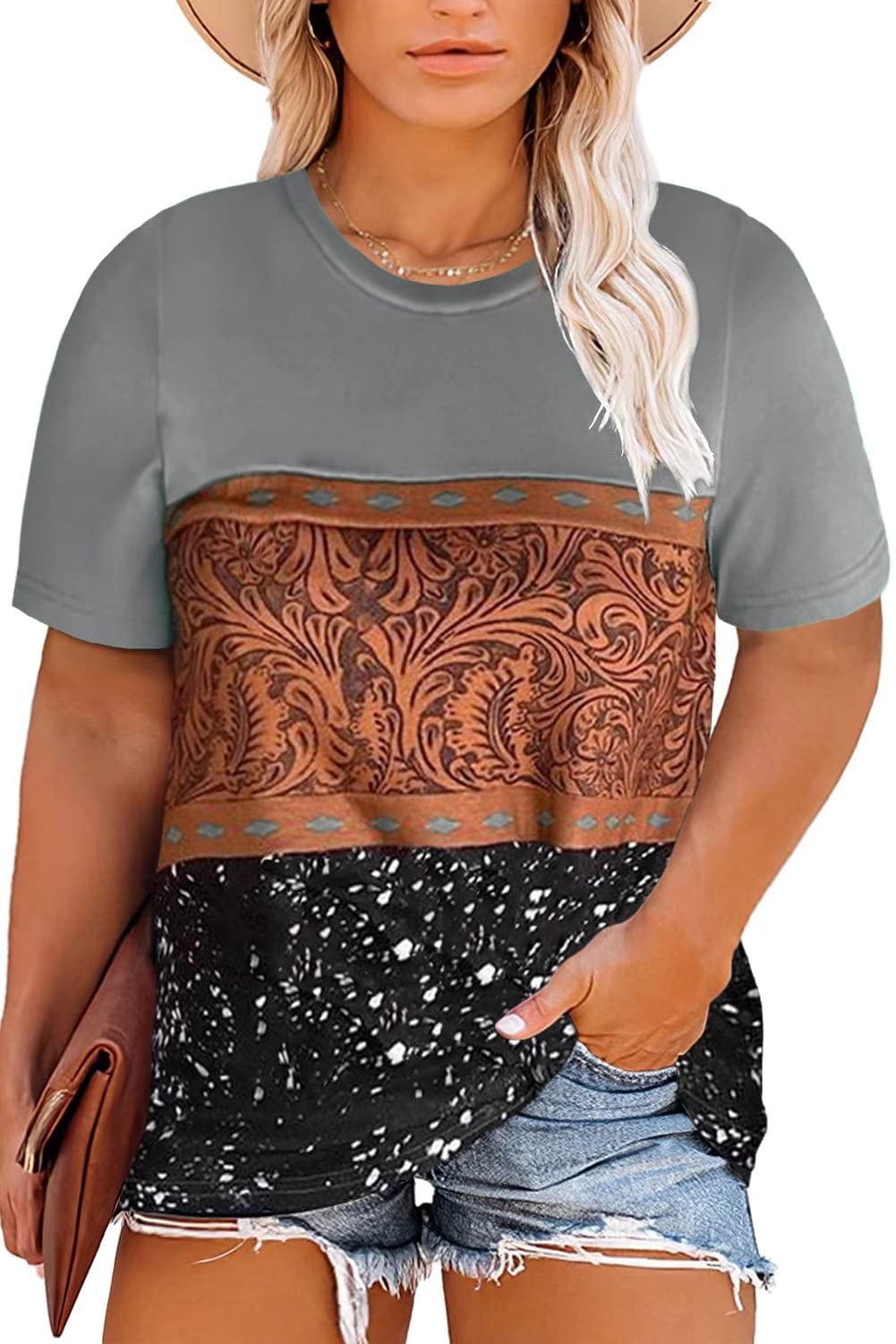 Plus Size Tops for Women Short Sleeve Loose Soft Solid Color Tunic Tops